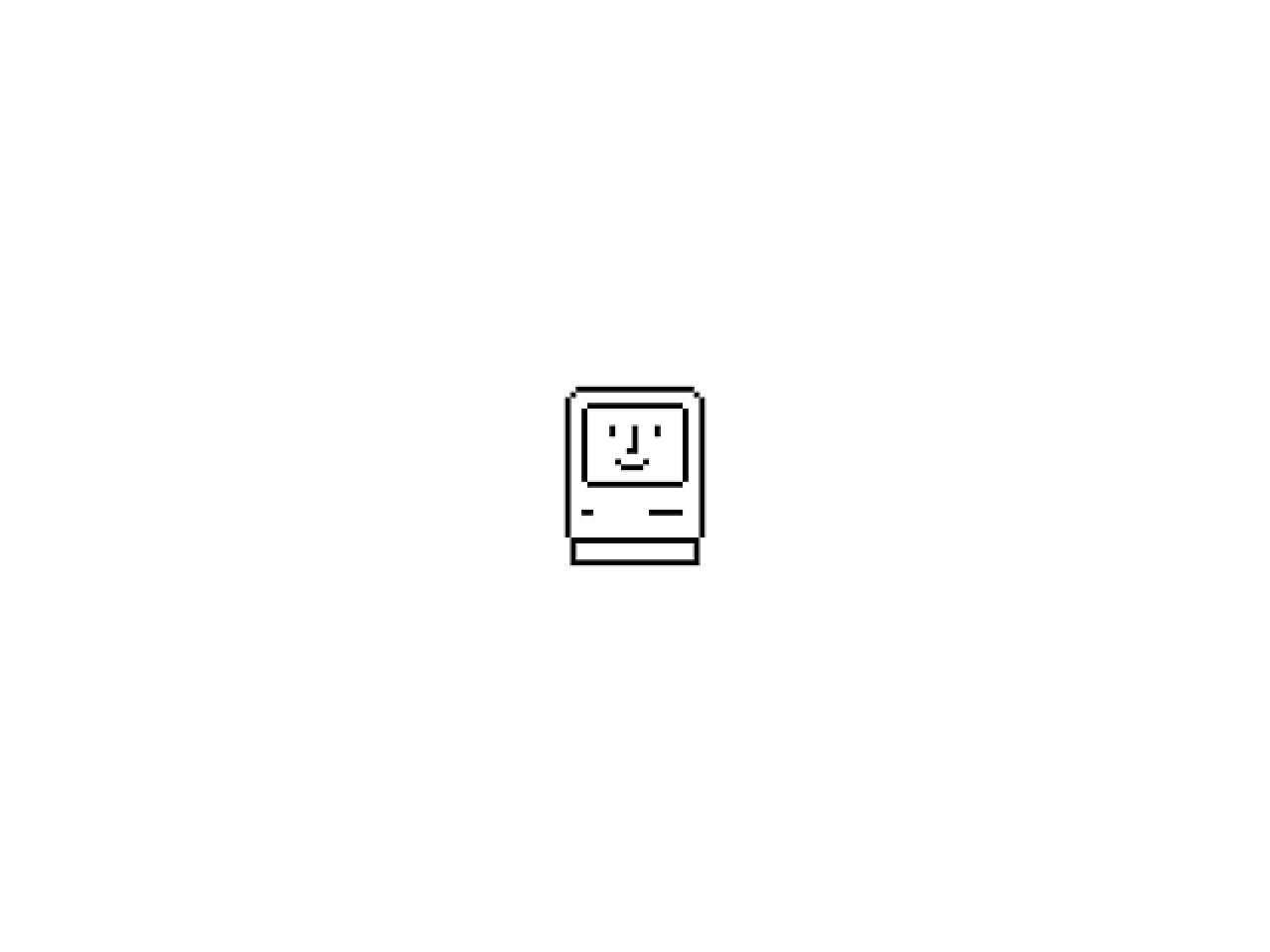 The same checkerboard screen showing the Happy Mac alone, with no progress bar