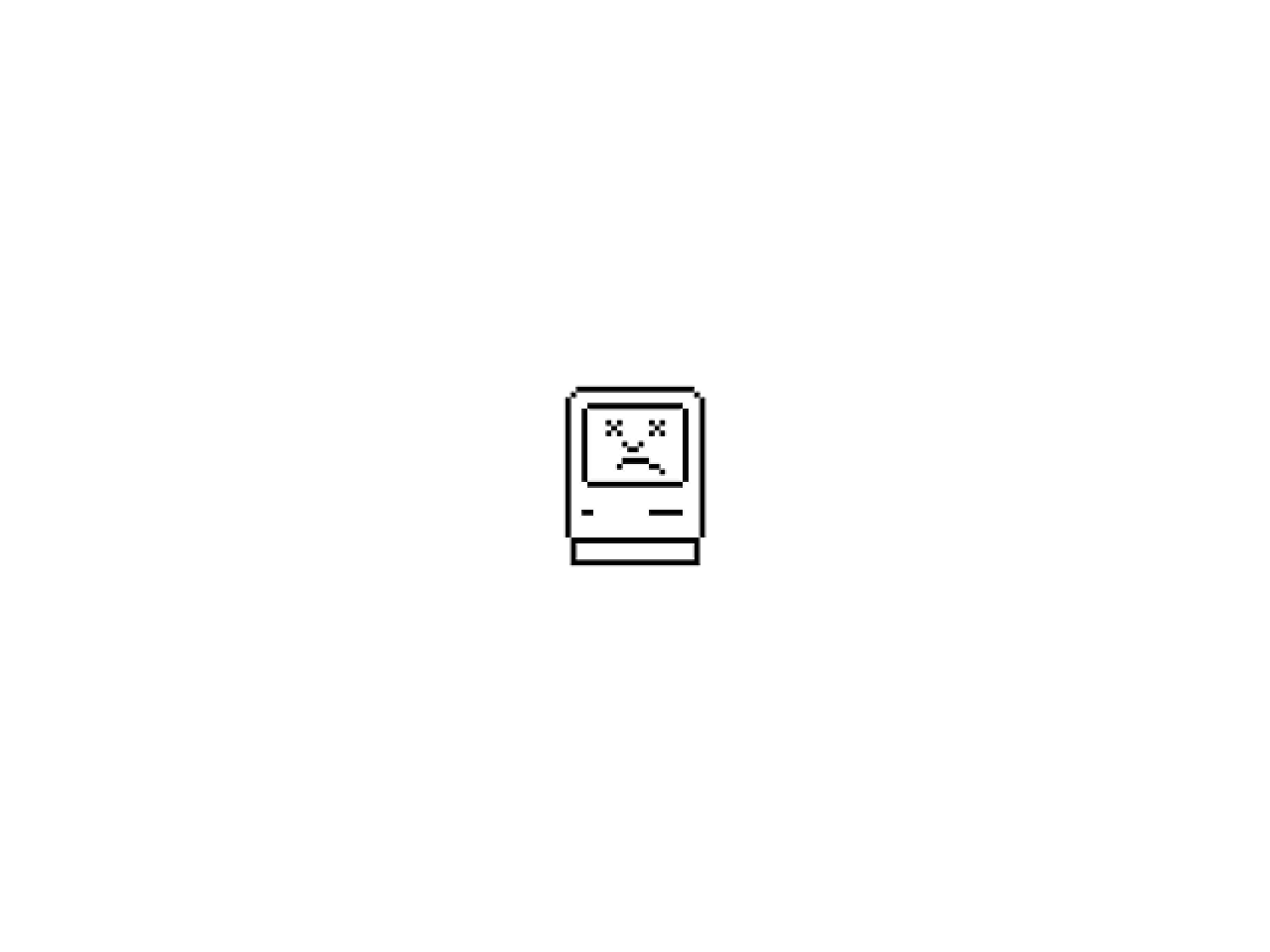The checkerboard screen showing a pixel-art Sad Mac, its face drawn with X eyes and a frown