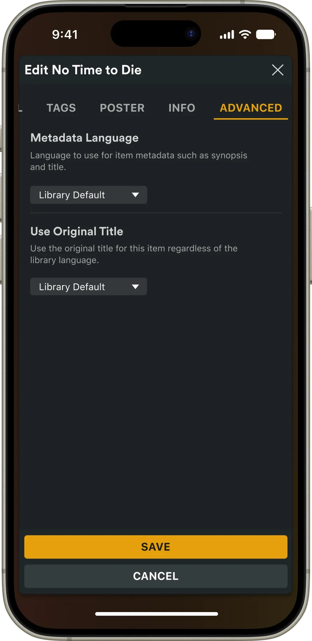 The Advanced section on a phone, each dropdown collapsed under its description